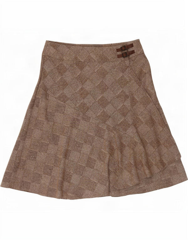 Saia feminina Kaliko UK 18 XL W34 lã geométrica marrom