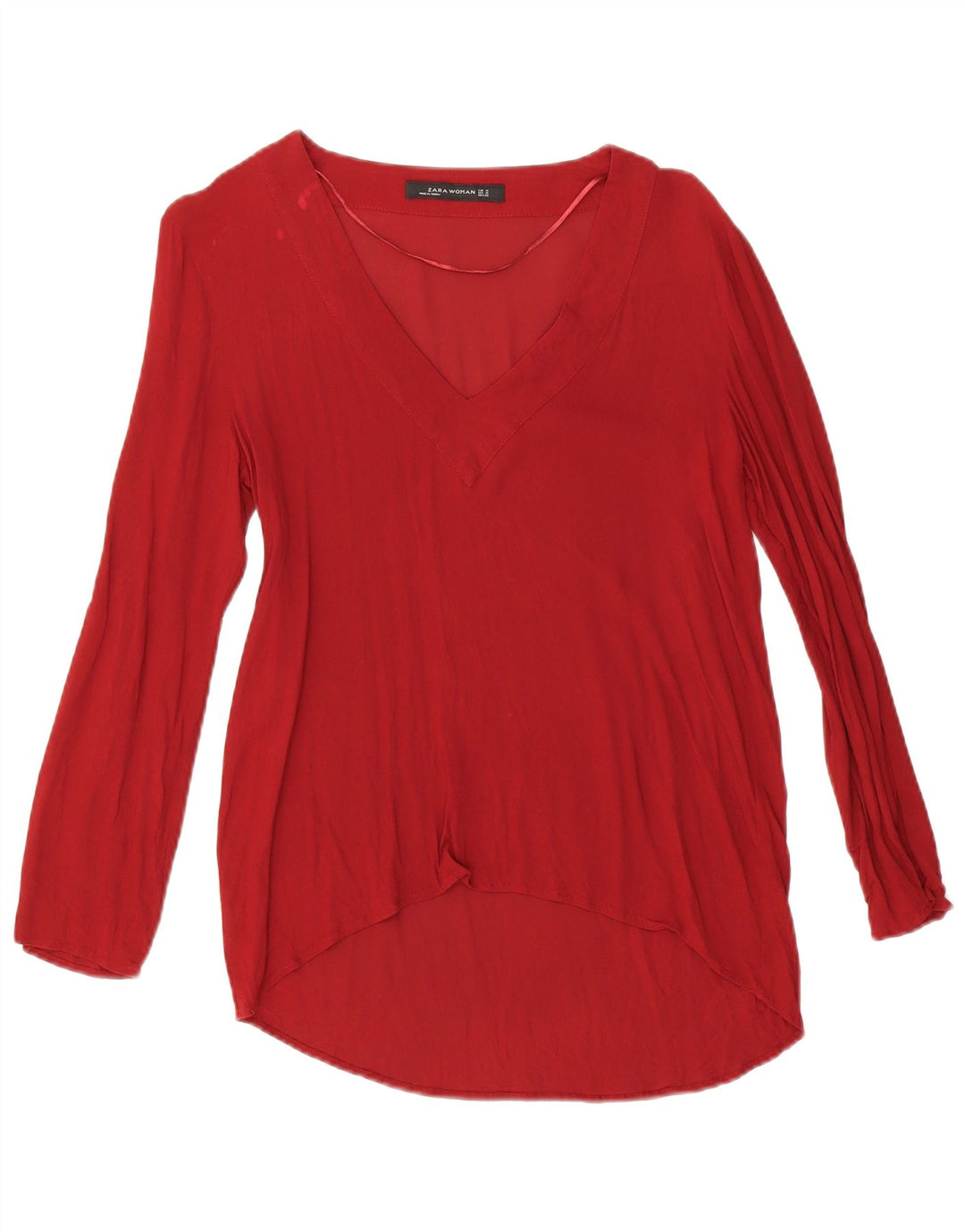 Túnica feminina de manga comprida Zara UK 14 vermelho médio