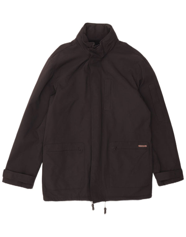 Jaqueta corta-vento masculina Gianfranco Ferre com capuz Reino Unido 38 médio preto nylon