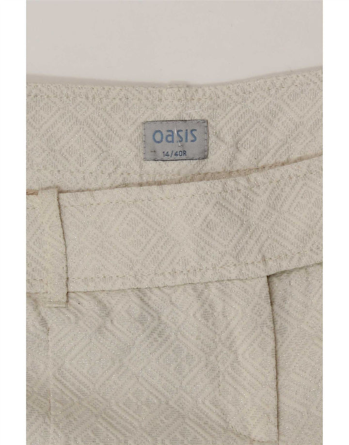Bermuda feminina Oasis UK 14 médio W32 algodão geométrico branco