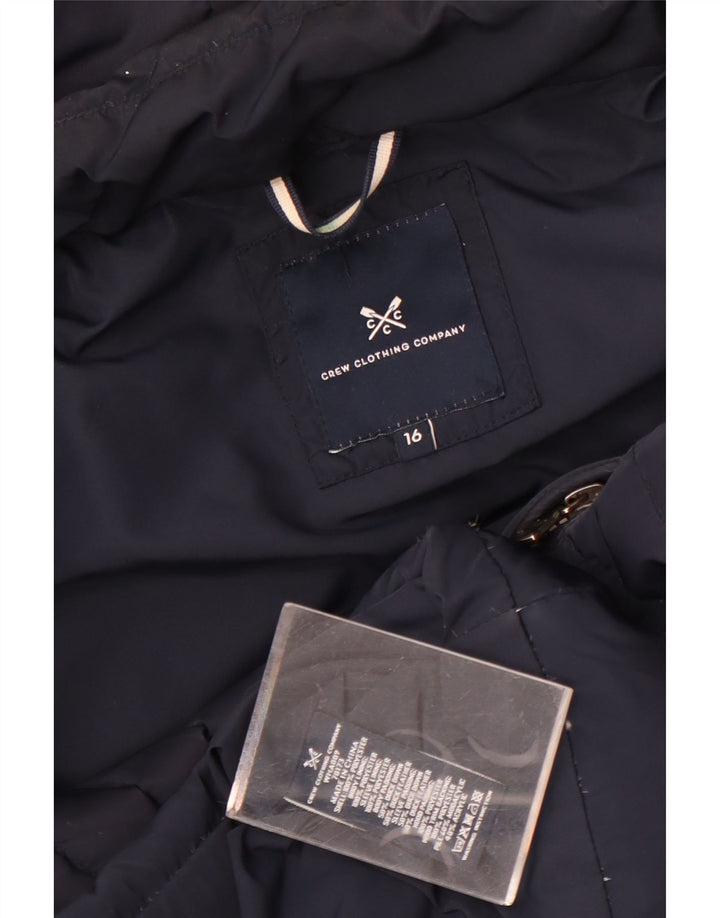 Jaqueta acolchoada com capuz feminina da Crew Clothing, poliéster azul marinho grande Reino Unido 16