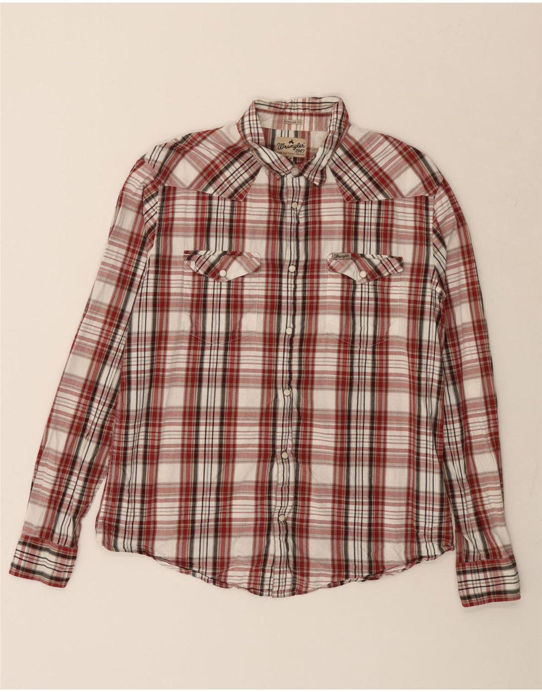 Camisa masculina de ajuste regular WRANGLER de algodão xadrez vermelho médio