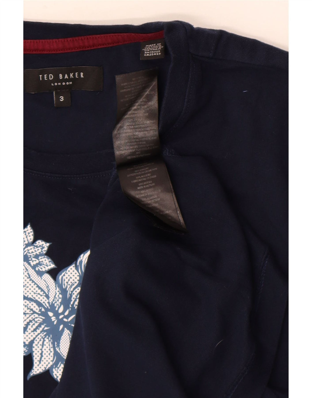 Camiseta gráfica masculina Ted Baker tamanho superior 3 algodão floral azul marinho médio