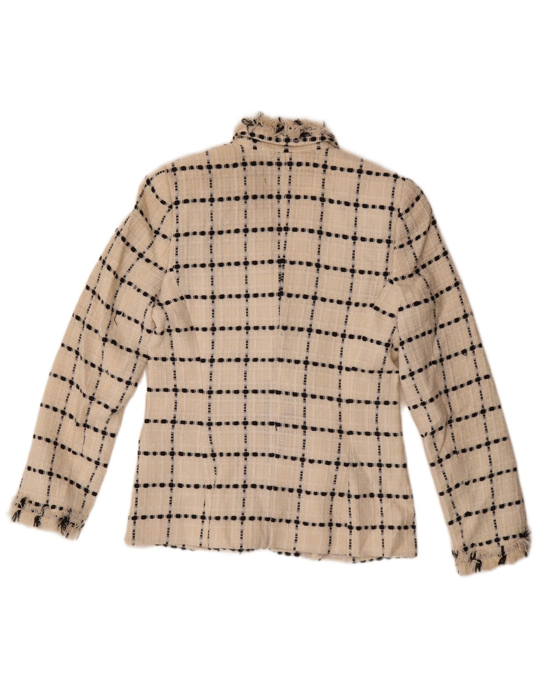 Jaqueta blazer feminina vintage com 3 botões Reino Unido 10 pequena lã xadrez branca