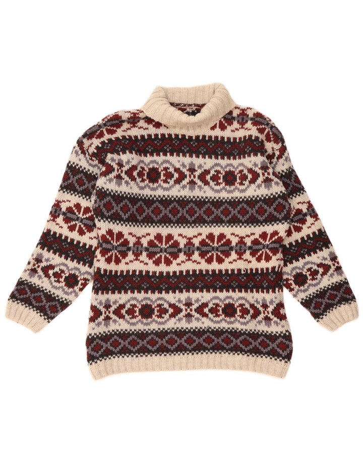 Suéter vintage masculino com gola redonda, médio multicolorido de lã Fair Isle