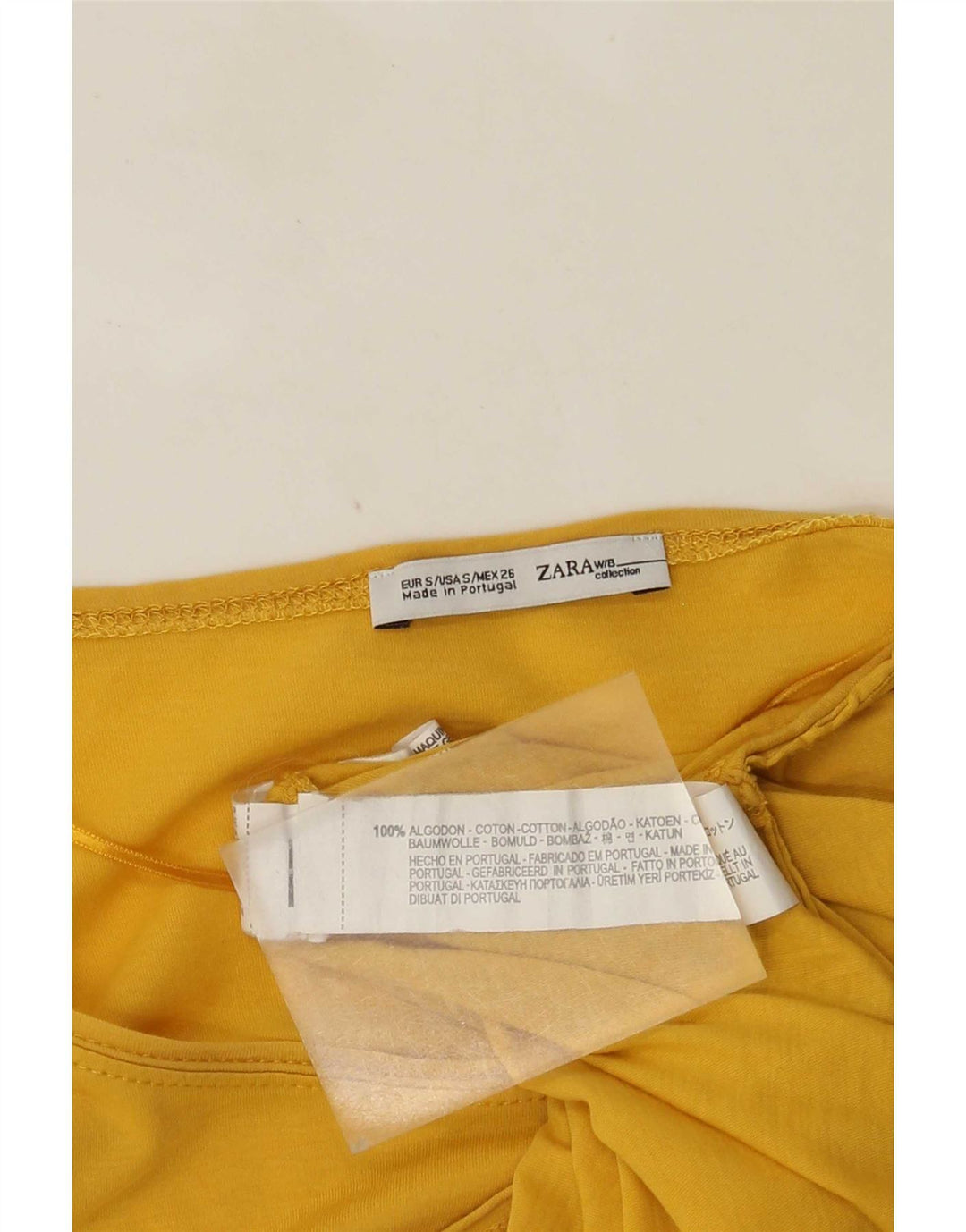 Top feminino Zara manga comprida UK 10 pequeno algodão amarelo