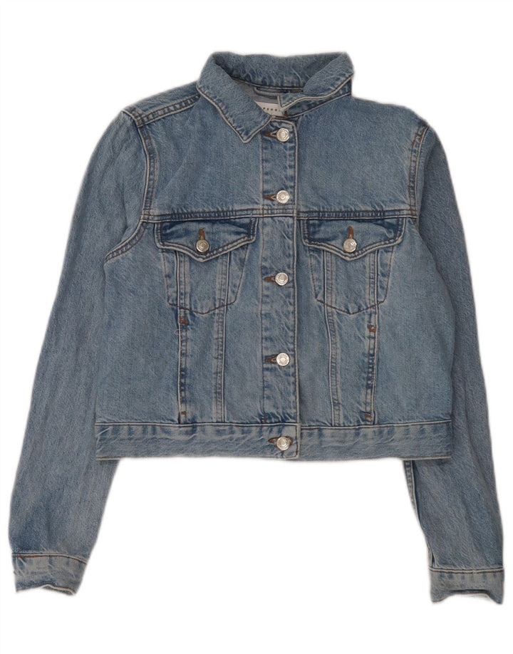 Jaqueta jeans feminina Topshop UK 8 algodão azul pequeno