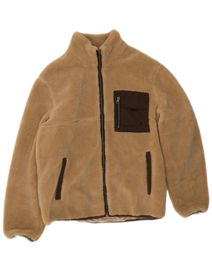 Jaqueta de lã masculina Zara UK 38 poliéster bege médio