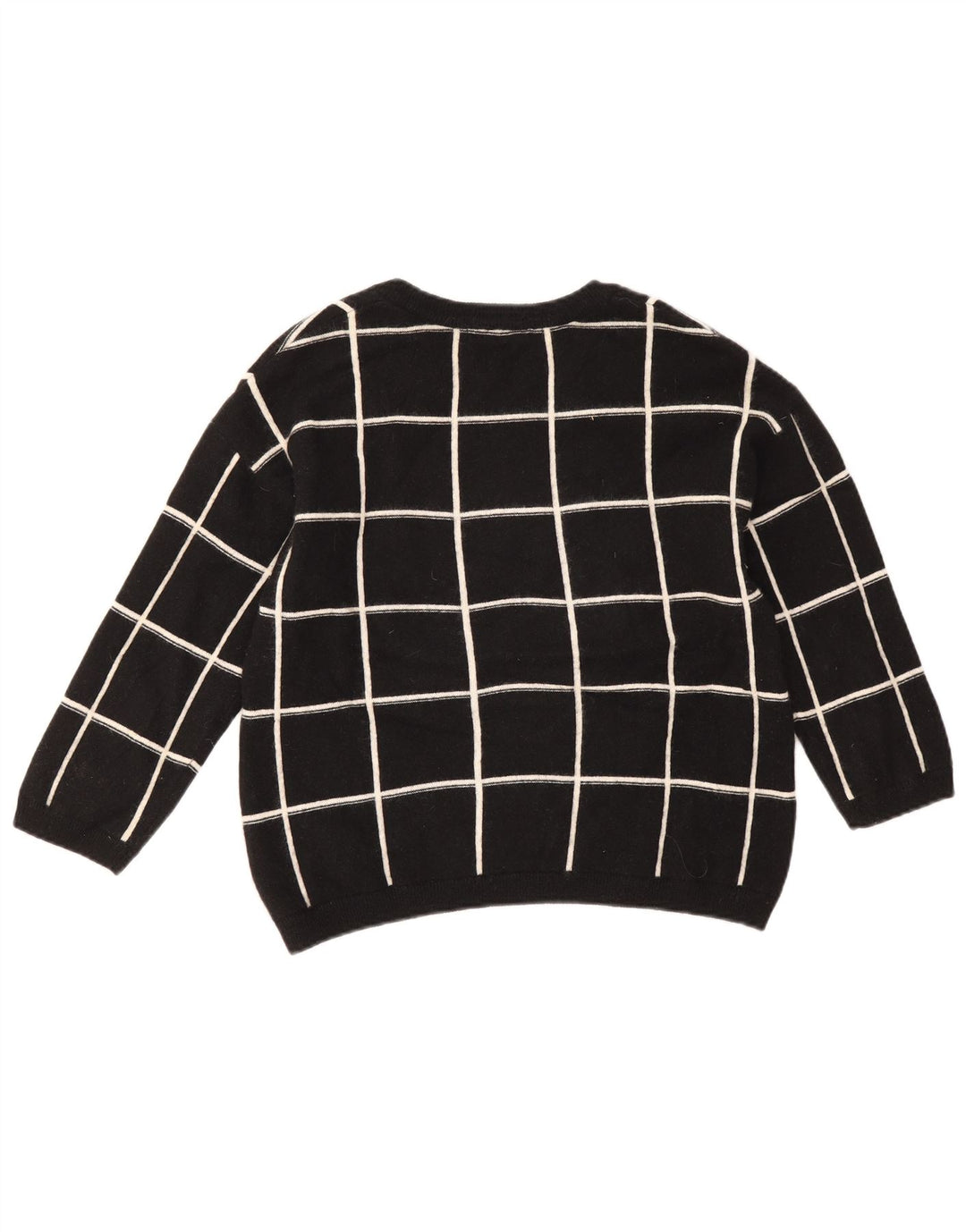 Suéter feminino Marks & Spencer com gola canoa Reino Unido 14 grande xadrez preto