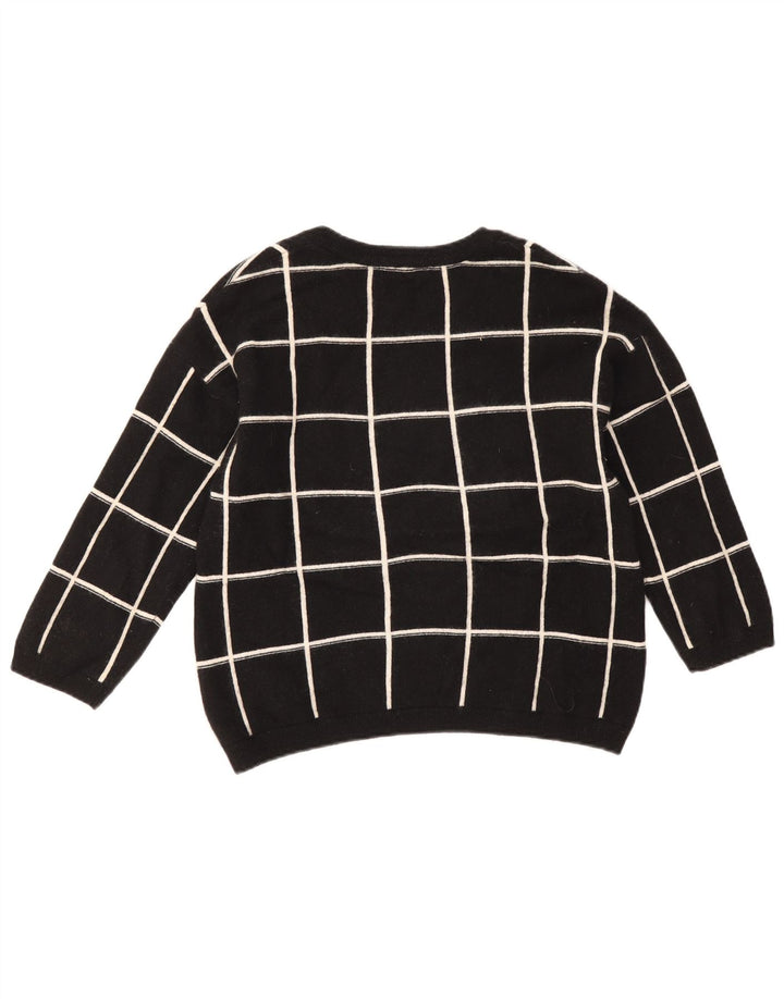 Suéter feminino Marks & Spencer com gola canoa Reino Unido 14 grande xadrez preto