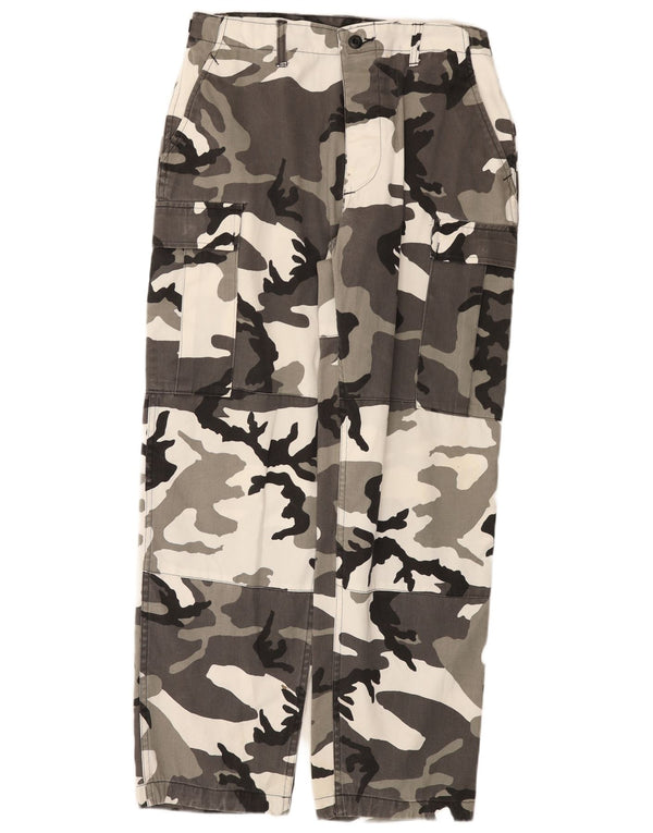 Calças cargo retas masculinas vintage W32 L31 algodão camuflado cinza