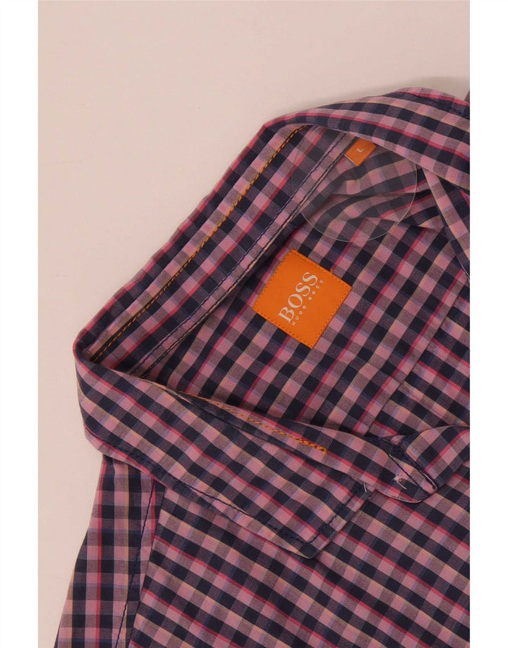 Camisa masculina de manga curta Hugo Boss grande rosa guingão