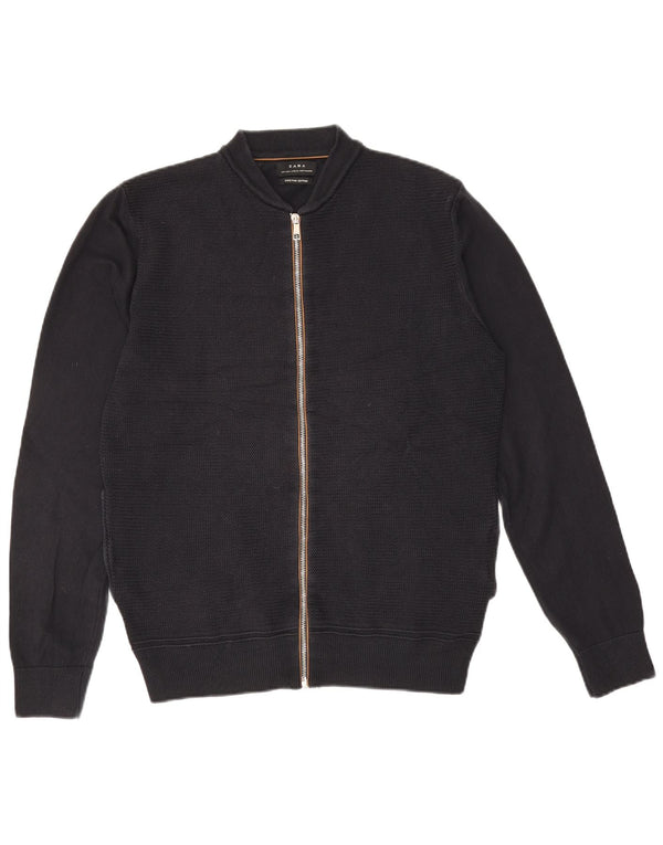 Suéter cardigã masculino Zara grande algodão azul marinho
