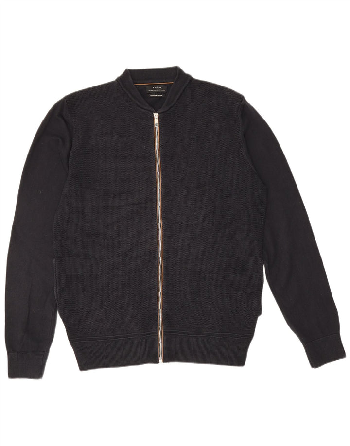 Suéter cardigã masculino Zara grande algodão azul marinho