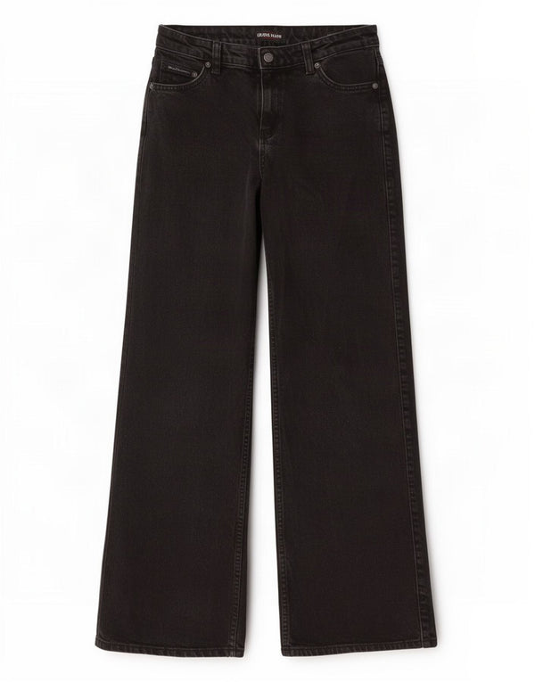 Guess Jeans feminino de perna larga W26 L30 algodão preto