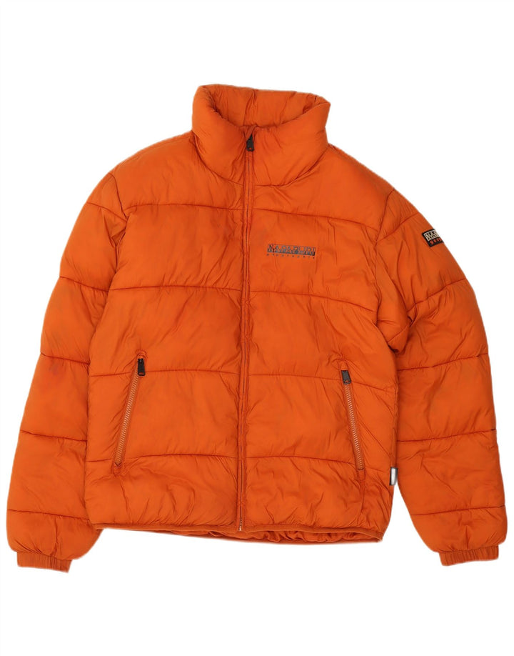 Jaqueta masculina acolchoada com gráfico geográfico Napapijri UK 36 pequena laranja