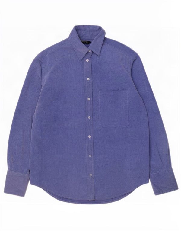 Zara Camisa feminina oversized veludo Reino Unido 6 XS azul poliéster