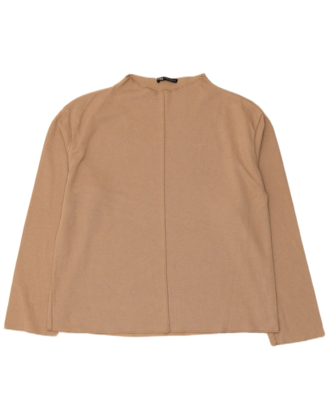 Top feminino Zara manga comprida UK 14 algodão bege médio