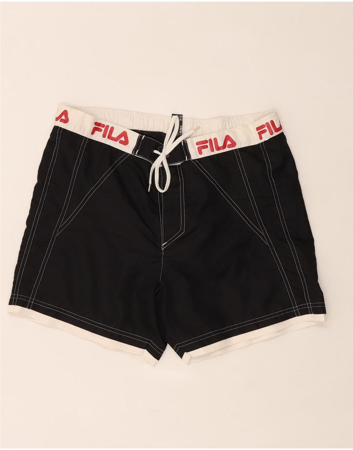Shorts de natação Fila masculino gráfico médio preto colorblock