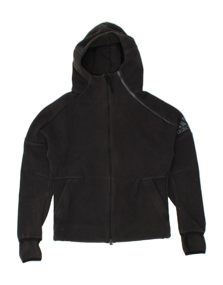 ADIDAS Womens Zip Hoodie Sweater UK 16 Large Black Vintage Adidas and Second-Hand Adidas from Messina Hembry 