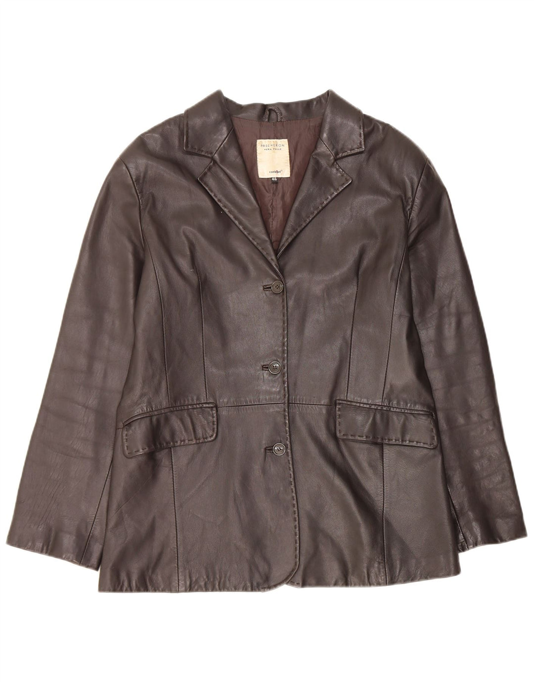 Jaqueta blazer feminina de couro com 3 botões Free Heron da Conbipel IT 46 grande marrom