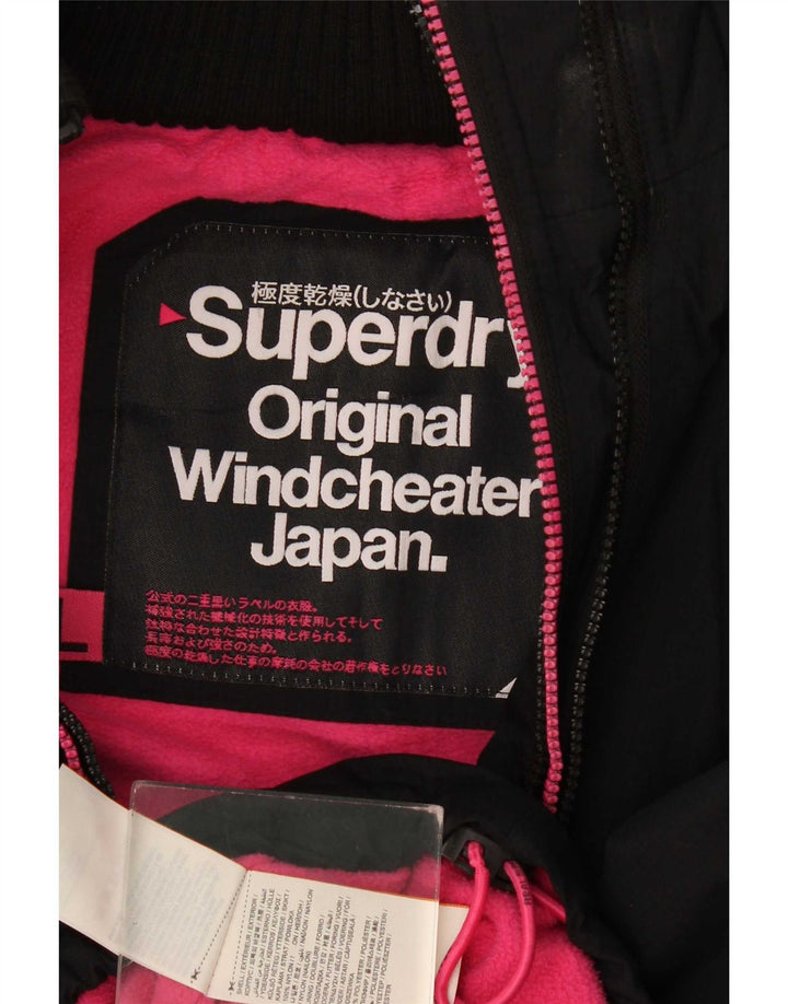 Jaqueta corta-vento com capuz feminina Superdry UK 16 grande poliéster preto