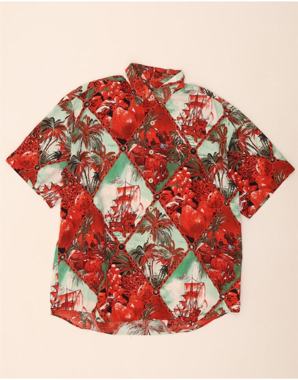 Camisa masculina vintage de manga curta grande algodão floral vermelho havaiano