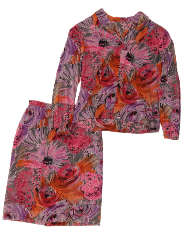 Conjunto de saia feminina vintage de 2 peças pequeno W24 floral multicolorido