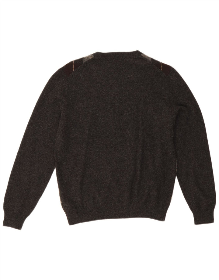 Suéter masculino Massimo Dutti com decote em V cinza médio Argyle/lã diamante