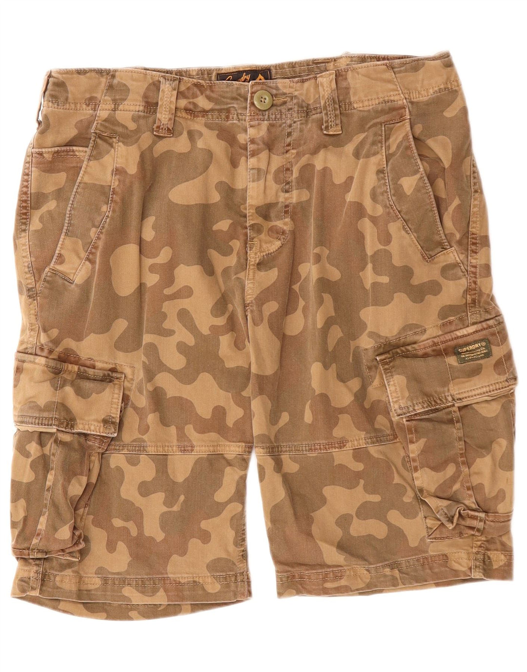 Shorts cargo masculino SUPERDRY W32 algodão camuflado marrom médio