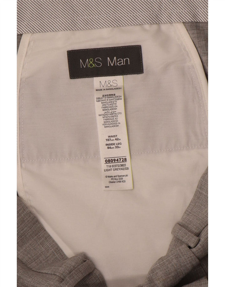 Calça masculina de terno reto Marks & Spencer W42 L33 poliéster cinza