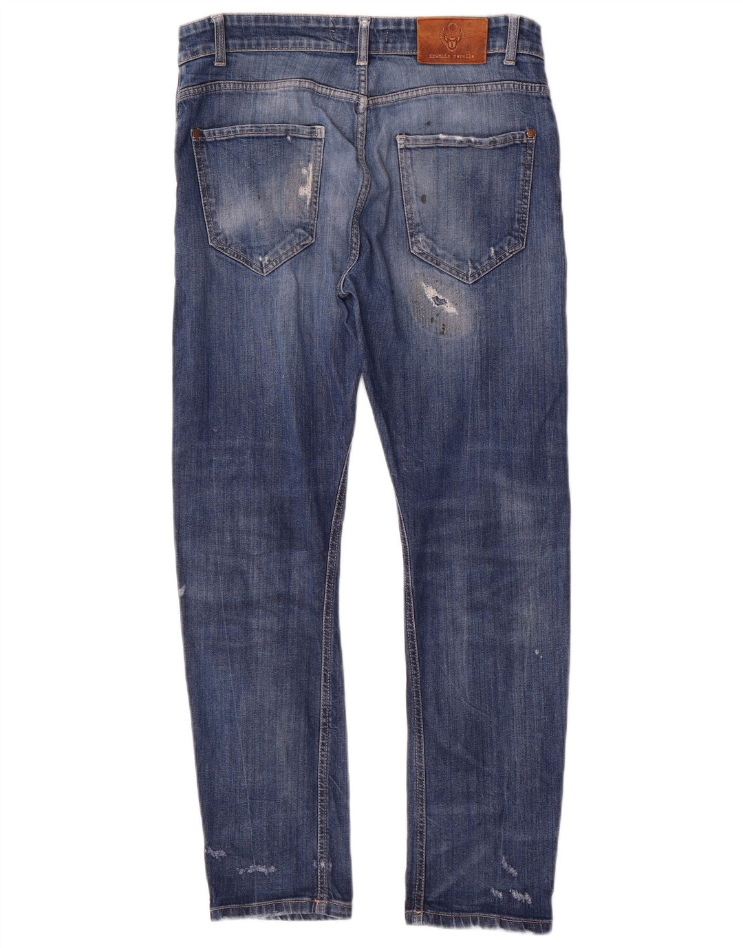Frankie Morello Calça jeans masculina desgastada W34 L29 algodão azul