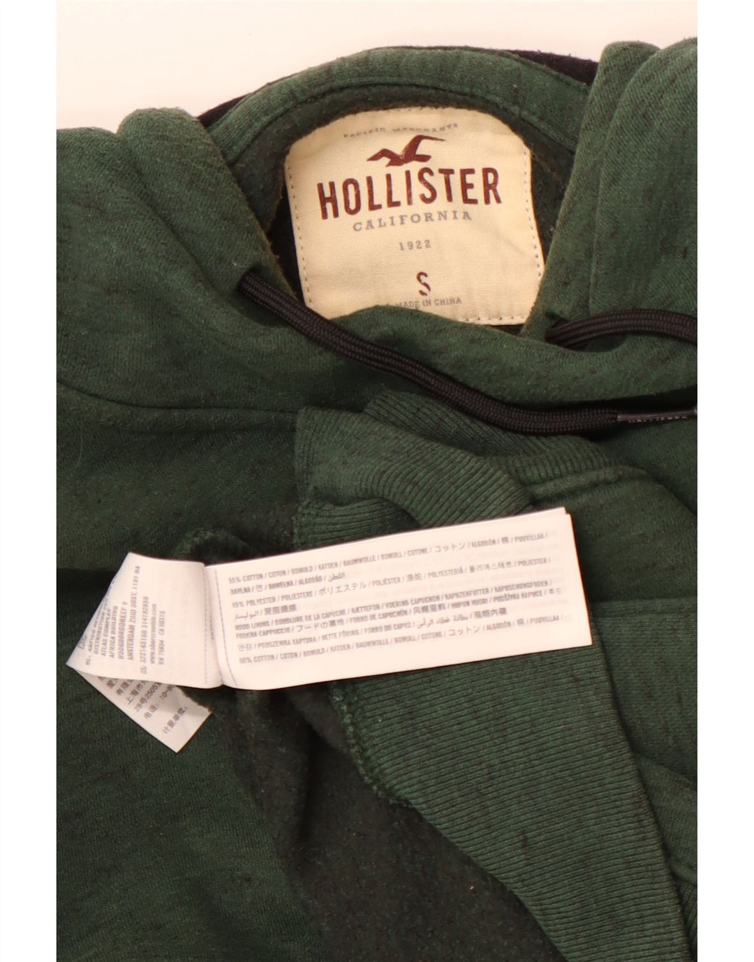 HOLLISTER moletom com capuz masculino pequeno algodão manchado verde