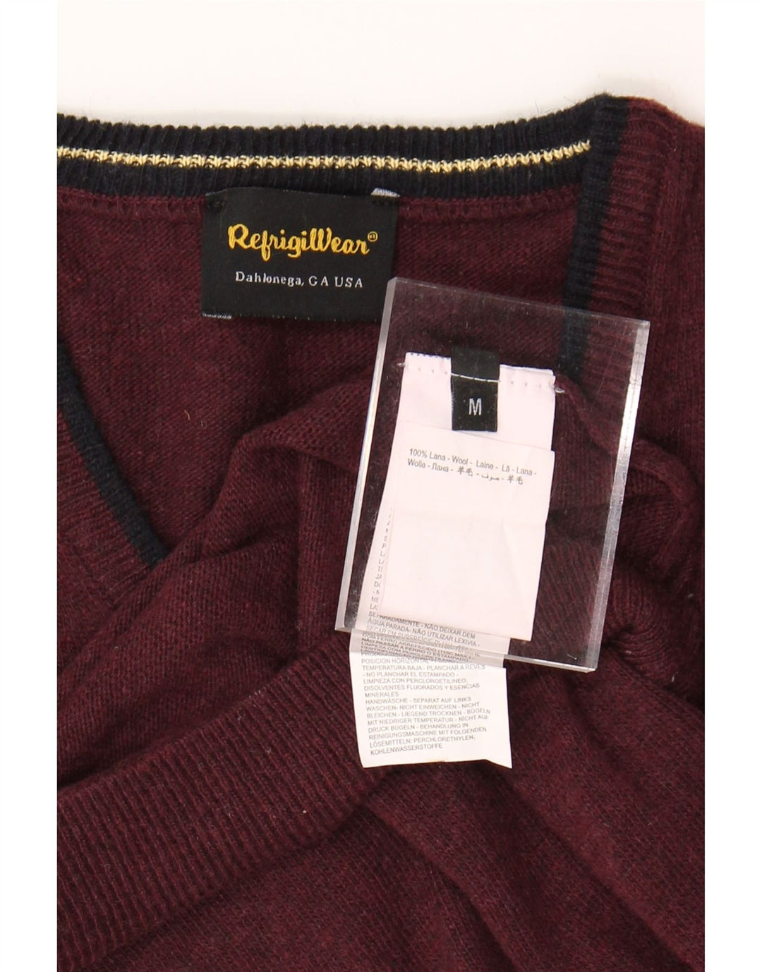 Suéter masculino REFRIGIWEAR com decote em V médio de lã cor de vinho