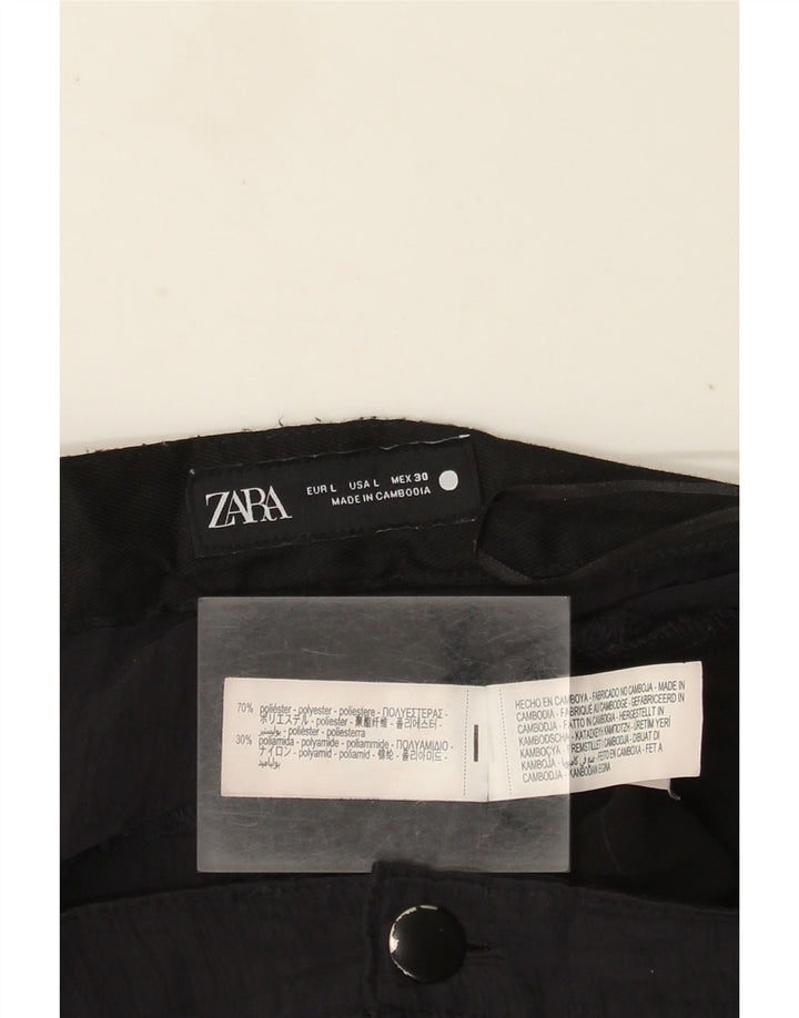 Zara Calça feminina reta casual grande W34 L30 azul marinho poliéster
