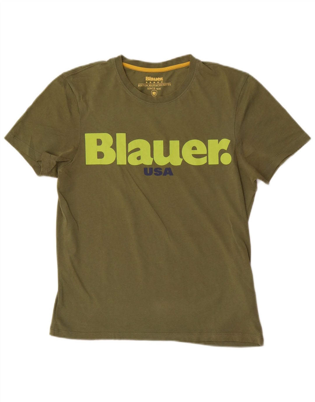 Camiseta masculina Blauer com estampa gráfica pequena de algodão cáqui