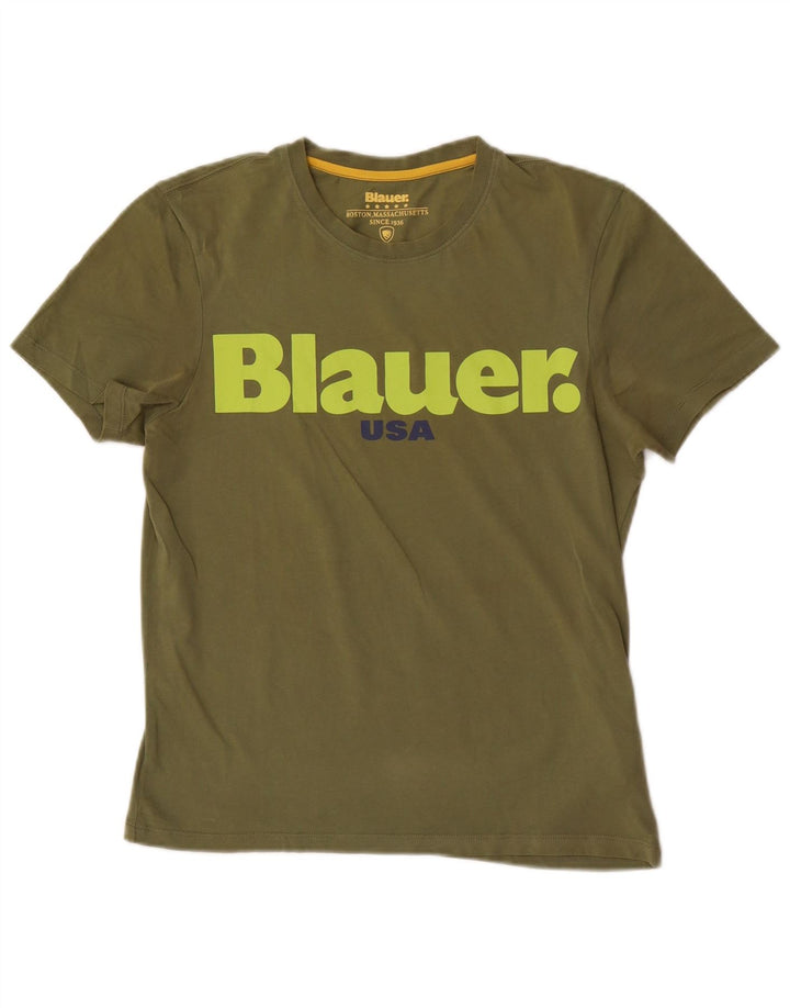 Camiseta masculina Blauer com estampa gráfica pequena de algodão cáqui