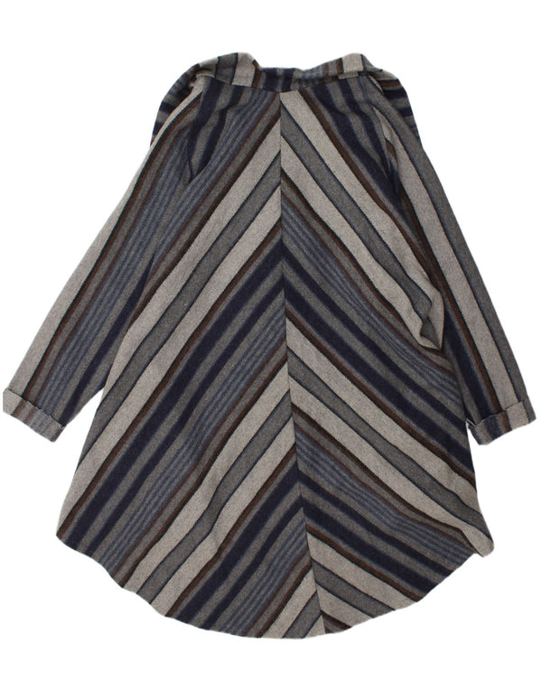 Sobretudo aberto feminino vintage UK 20 2XL lã listrada azul marinho