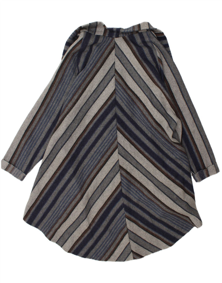 Sobretudo aberto feminino vintage UK 20 2XL lã listrada azul marinho