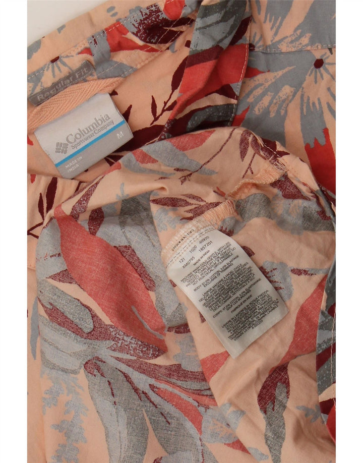 Columbia Camisa masculina de manga curta médio rosa floral algodão