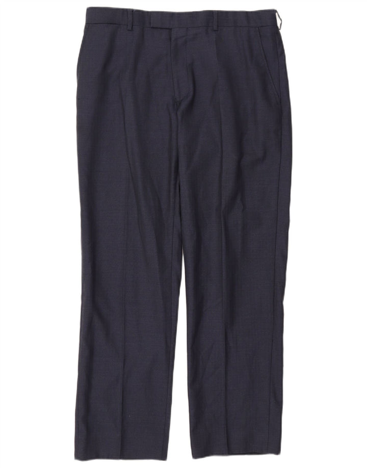 Calça feminina reta JAEGER W34 L30 azul marinho lã