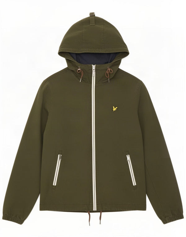Jaqueta corta-vento masculina Lyle & Scott com capuz Reino Unido 36 algodão cáqui pequeno