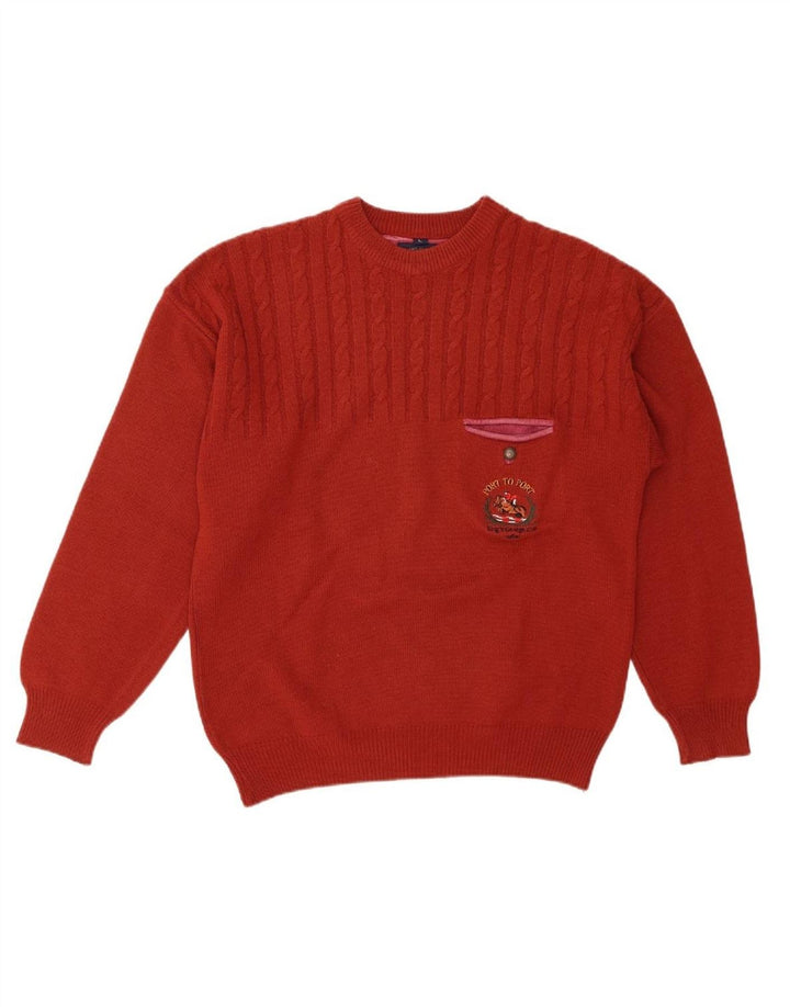 Suéter masculino VINTAGE com gola redonda grande vermelho