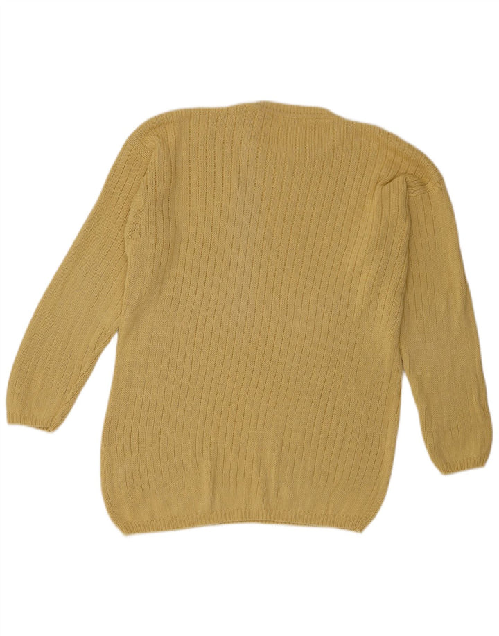 Suéter feminino vintage com gola redonda, amarelo médio