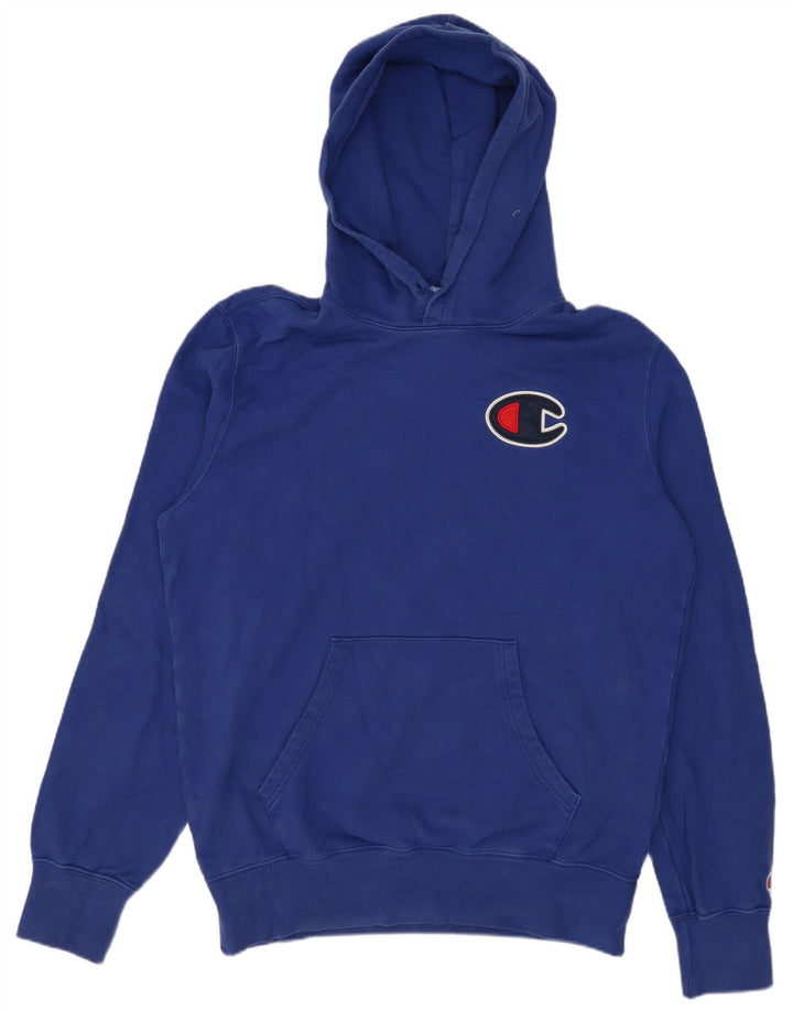 CHAMPION Suéter masculino com capuz gráfico médio algodão azul