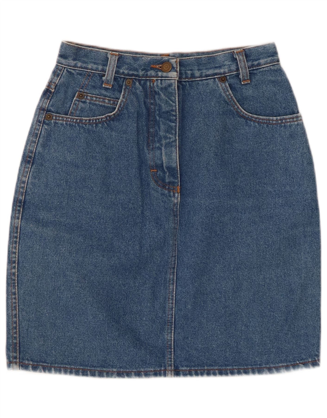 Saia jeans feminina VINTAGE de cintura alta IT 44 médio W24 azul