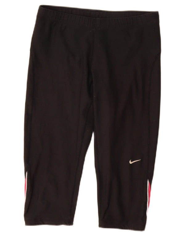 NIKE Womens Dri Fit Bermuda Sport Shorts UK 12 Medium Black Colourblock