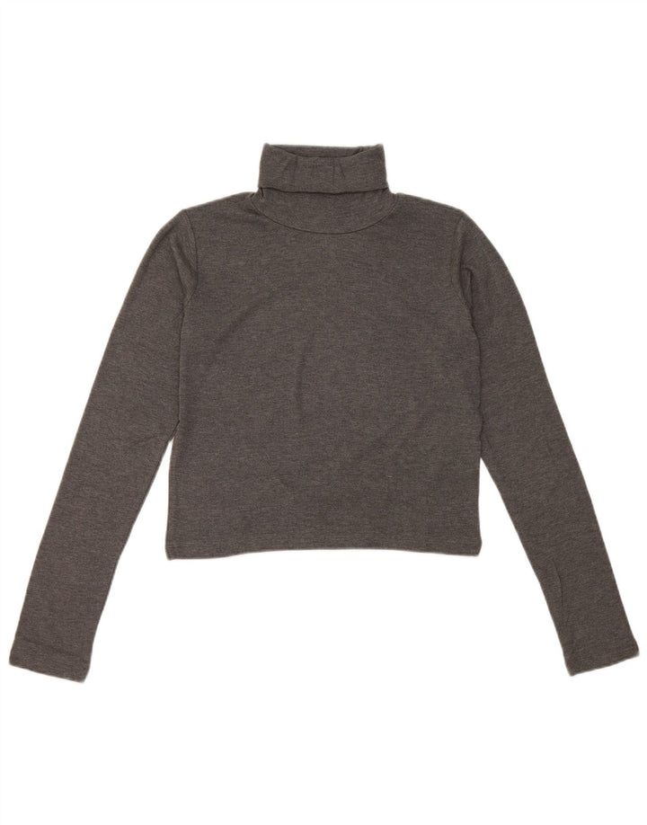 Zara Womens Crop Top Manga Longa Reino Unido 12 Médio Cinza