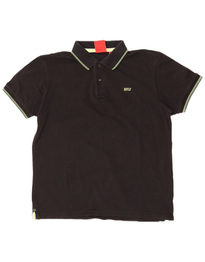 Camisa polo masculina Rifle grande algodão preto