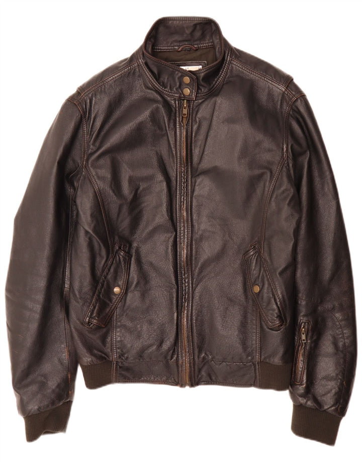 Jaqueta bomber de couro masculina vintage IT 52 XL marrom retrô